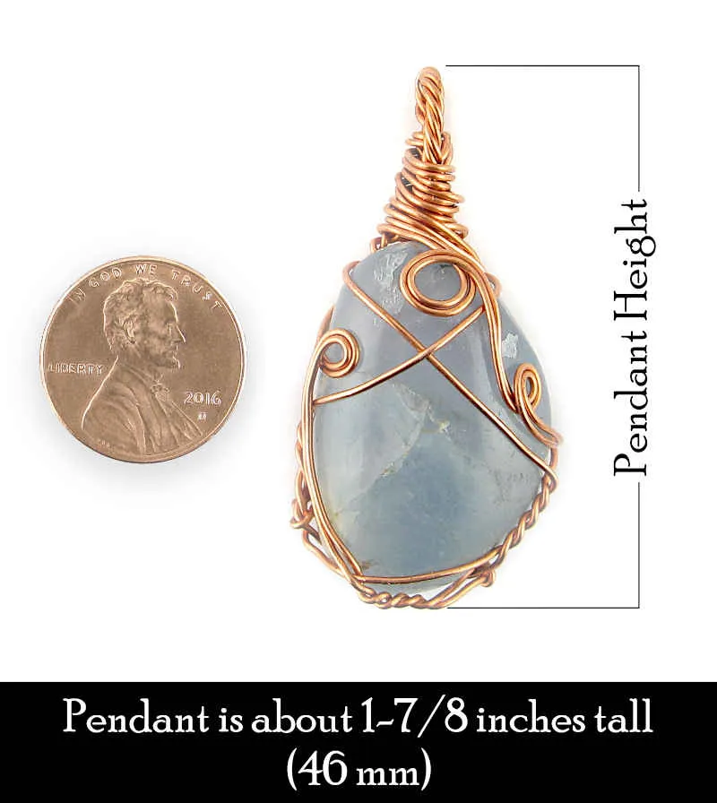 Polished Blue Celestite Pendant Necklace, Copper Wire-Wrapped, with 20 Chain, Handmade #3