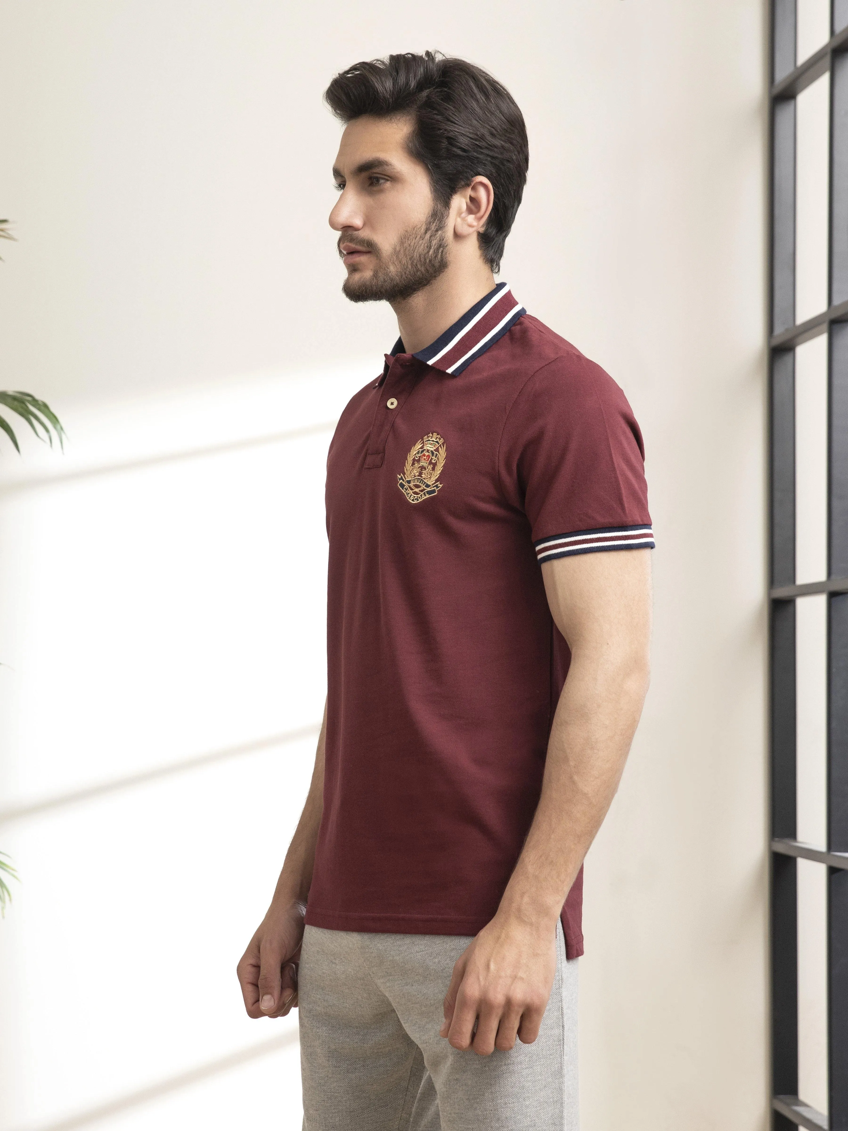 POLO SHIRT JACQUARD COLLAR MAROON