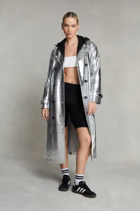 Premium Metallic Faux Leather Trench Coat