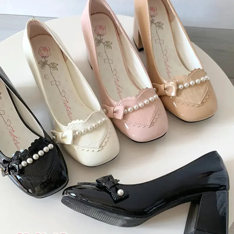 Preorder Pearl Bow Lolita High Heels - Kimi