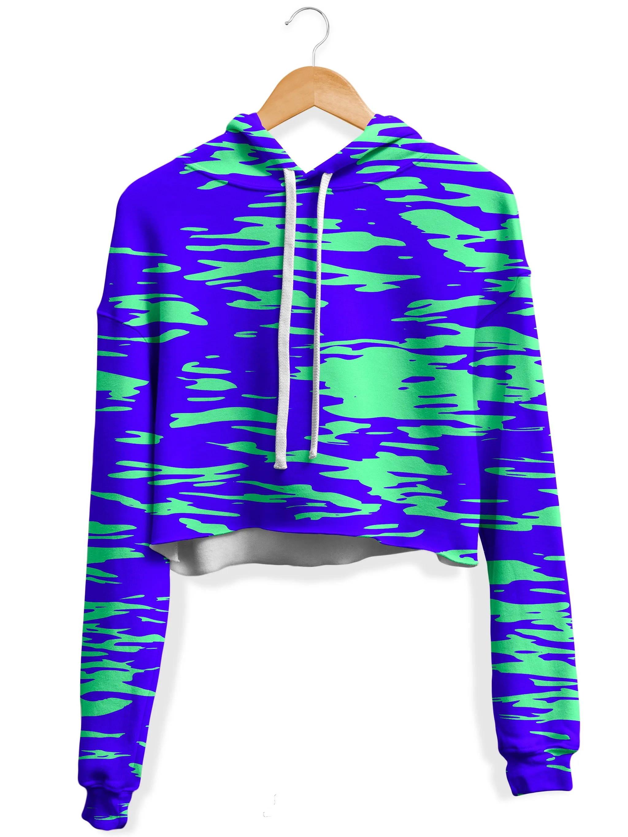 Purple Mint Rave Zebra Stripe Fleece Crop Hoodie