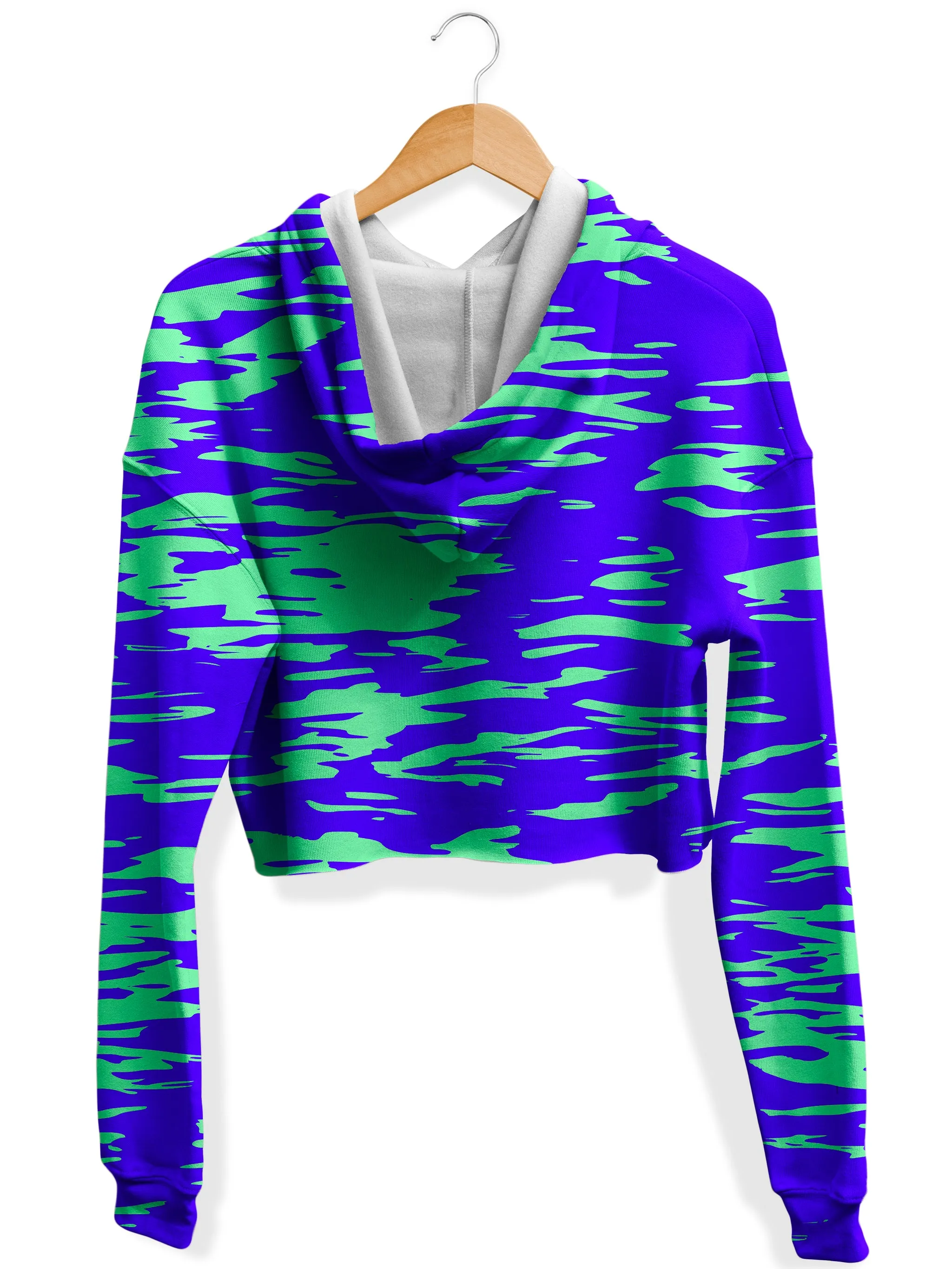 Purple Mint Rave Zebra Stripe Fleece Crop Hoodie