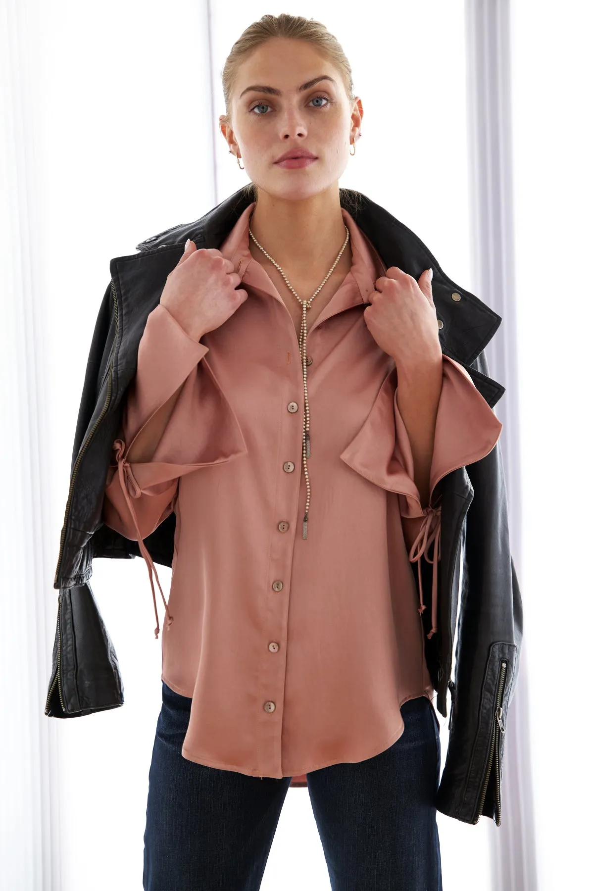 Rachel Rose Gold Shirt Hammered Satin