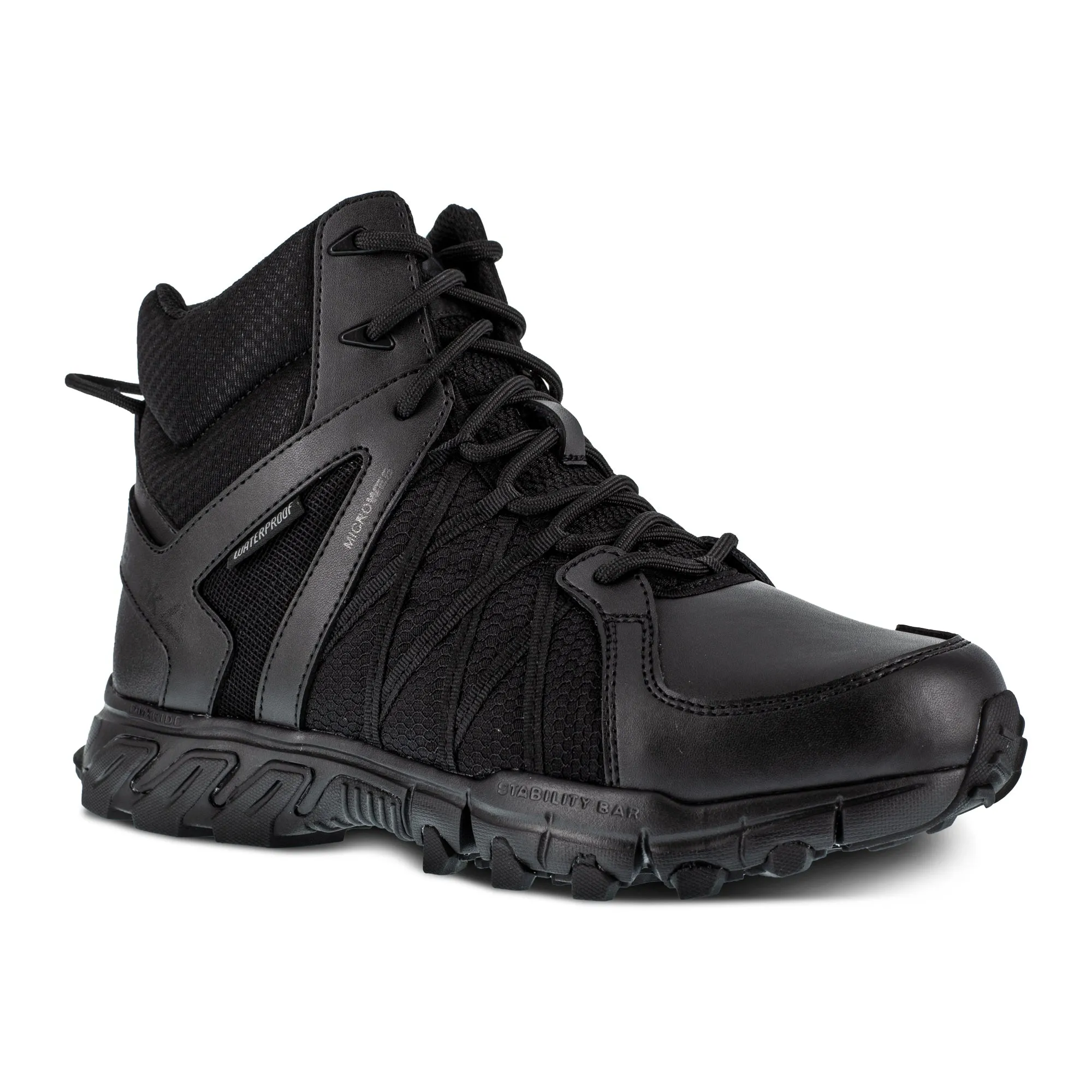 Reebok Mens Black Leather Work Boots Trailgrip Tactical Soft Toe