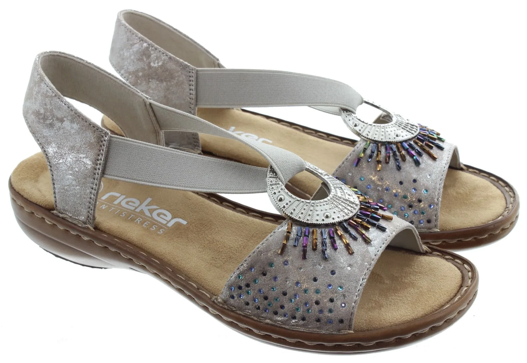 RIEKER Ladies 60880 Flat Sandals In Grey