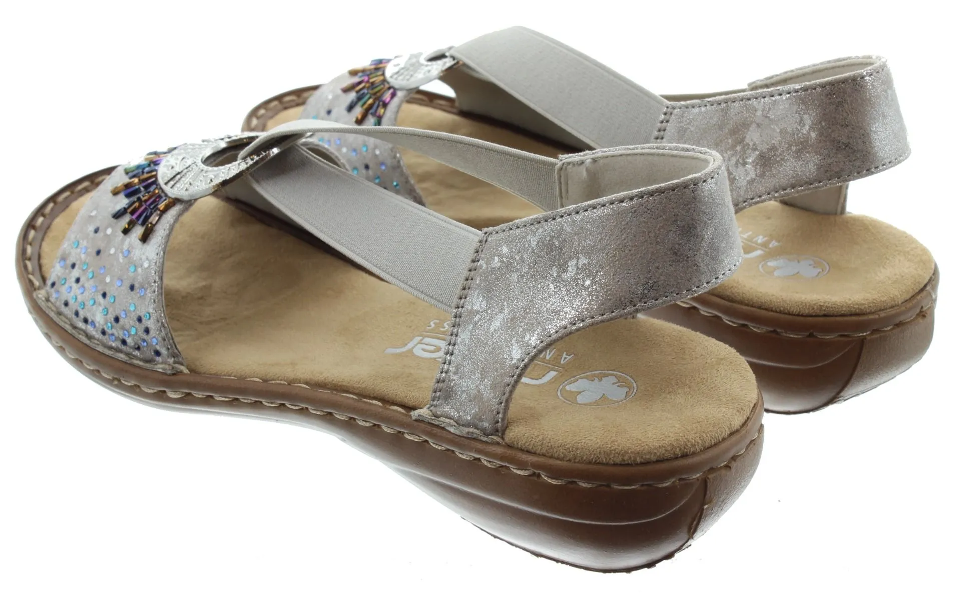 RIEKER Ladies 60880 Flat Sandals In Grey