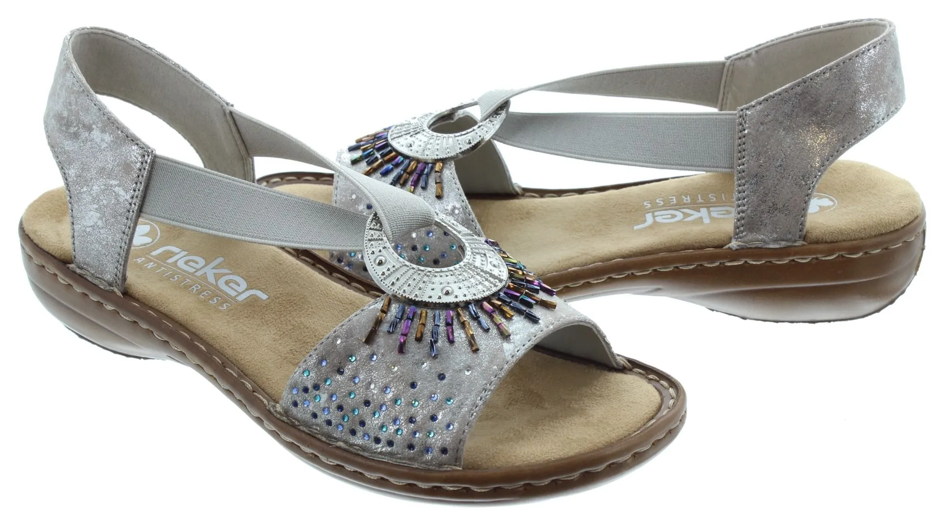 RIEKER Ladies 60880 Flat Sandals In Grey