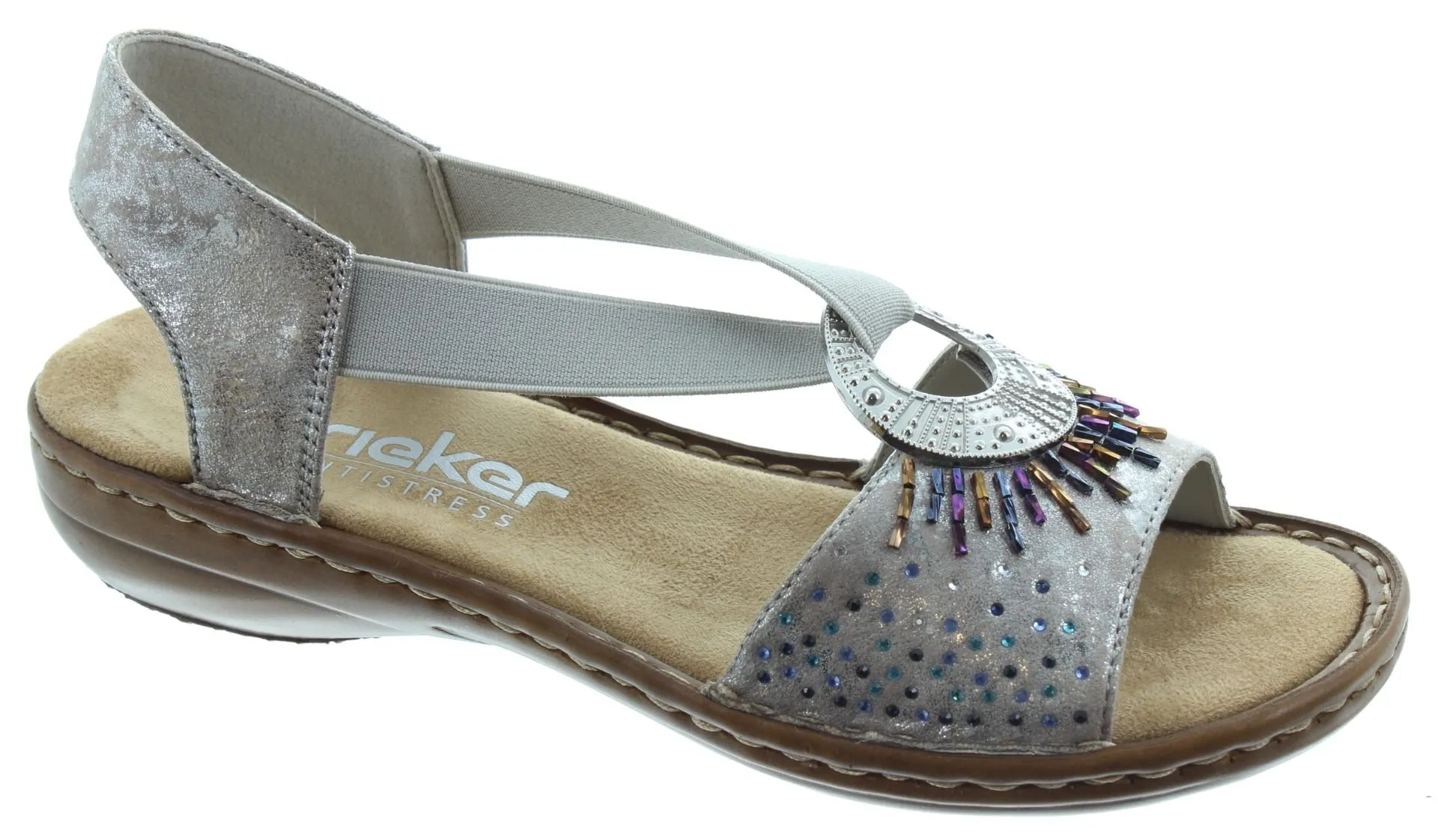 RIEKER Ladies 60880 Flat Sandals In Grey