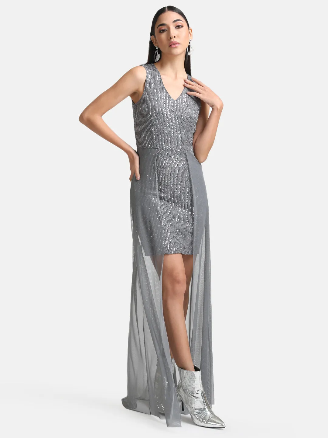 Sequin Maxi Dress With Overlay