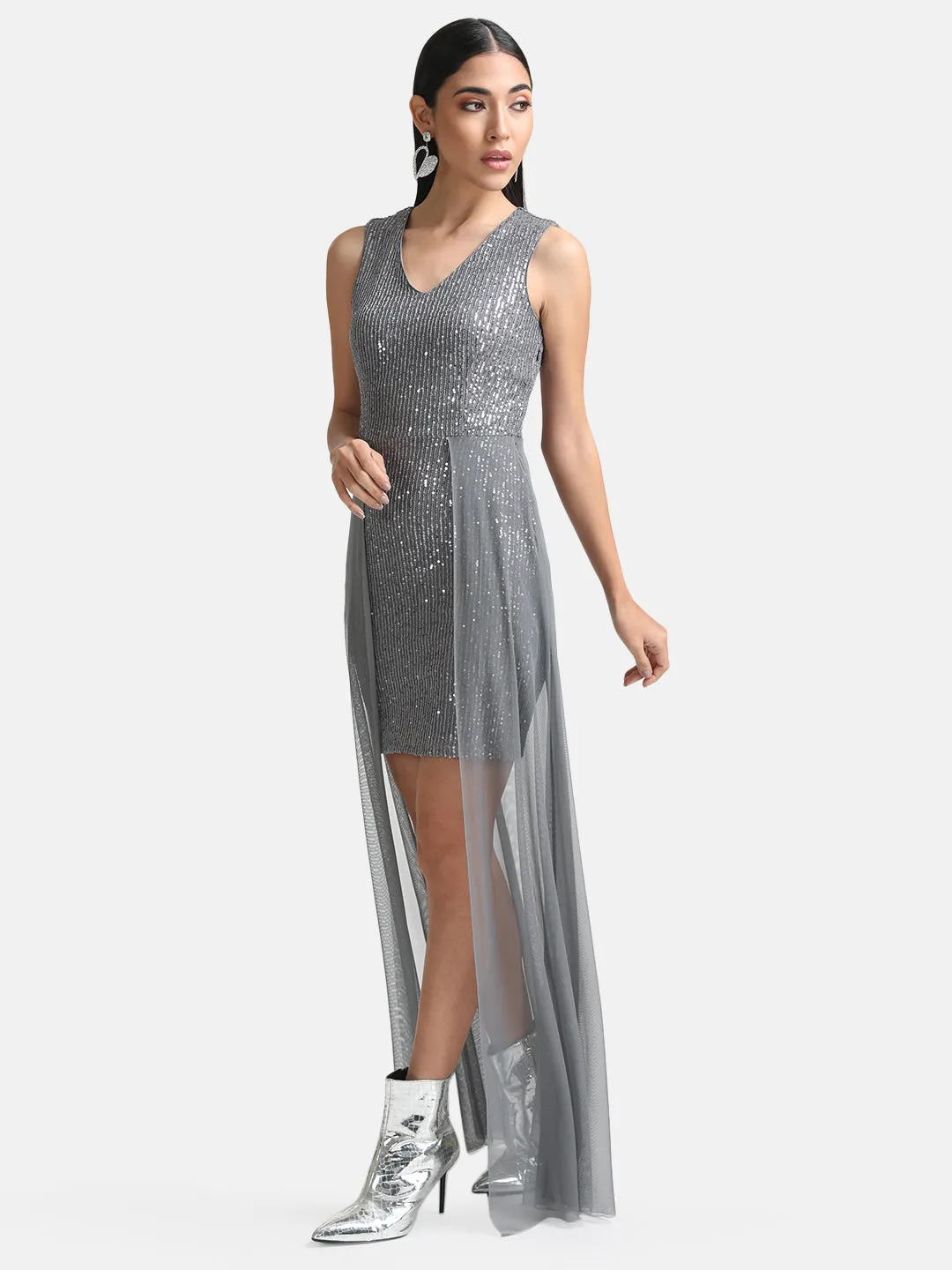 Sequin Maxi Dress With Overlay