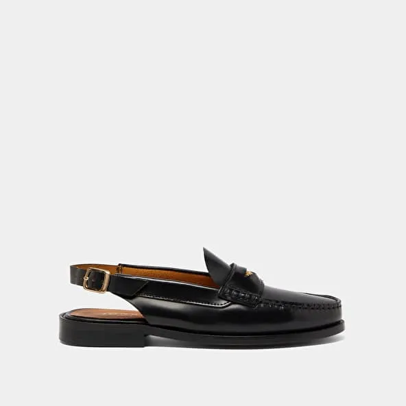 Slingback loafers with gold details in glazed leather