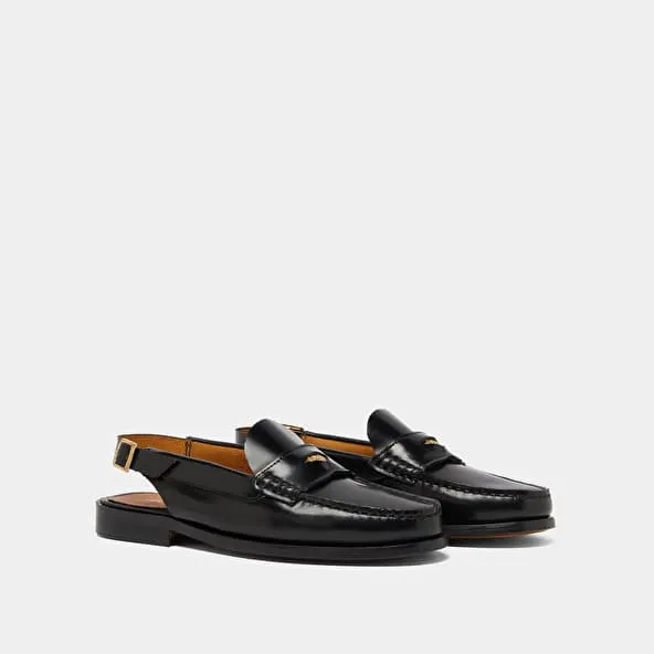 Slingback loafers with gold details in glazed leather