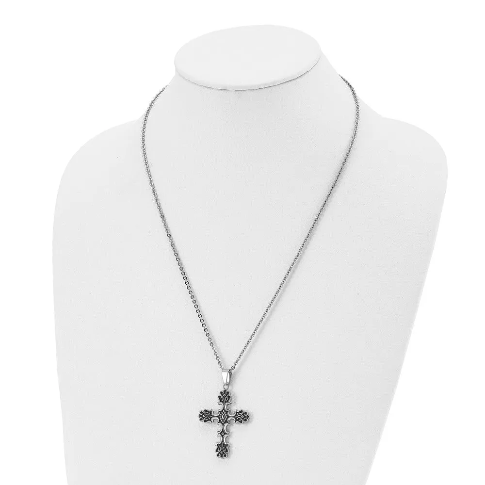 Stainless Steel Antiqued Ornate Cross Necklace, 22 Inch