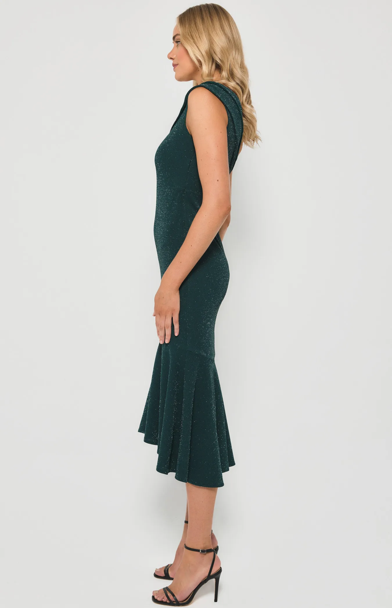 Stretch Lurex One Shoulder Fishtail Midi Dress (ADR925-2A)