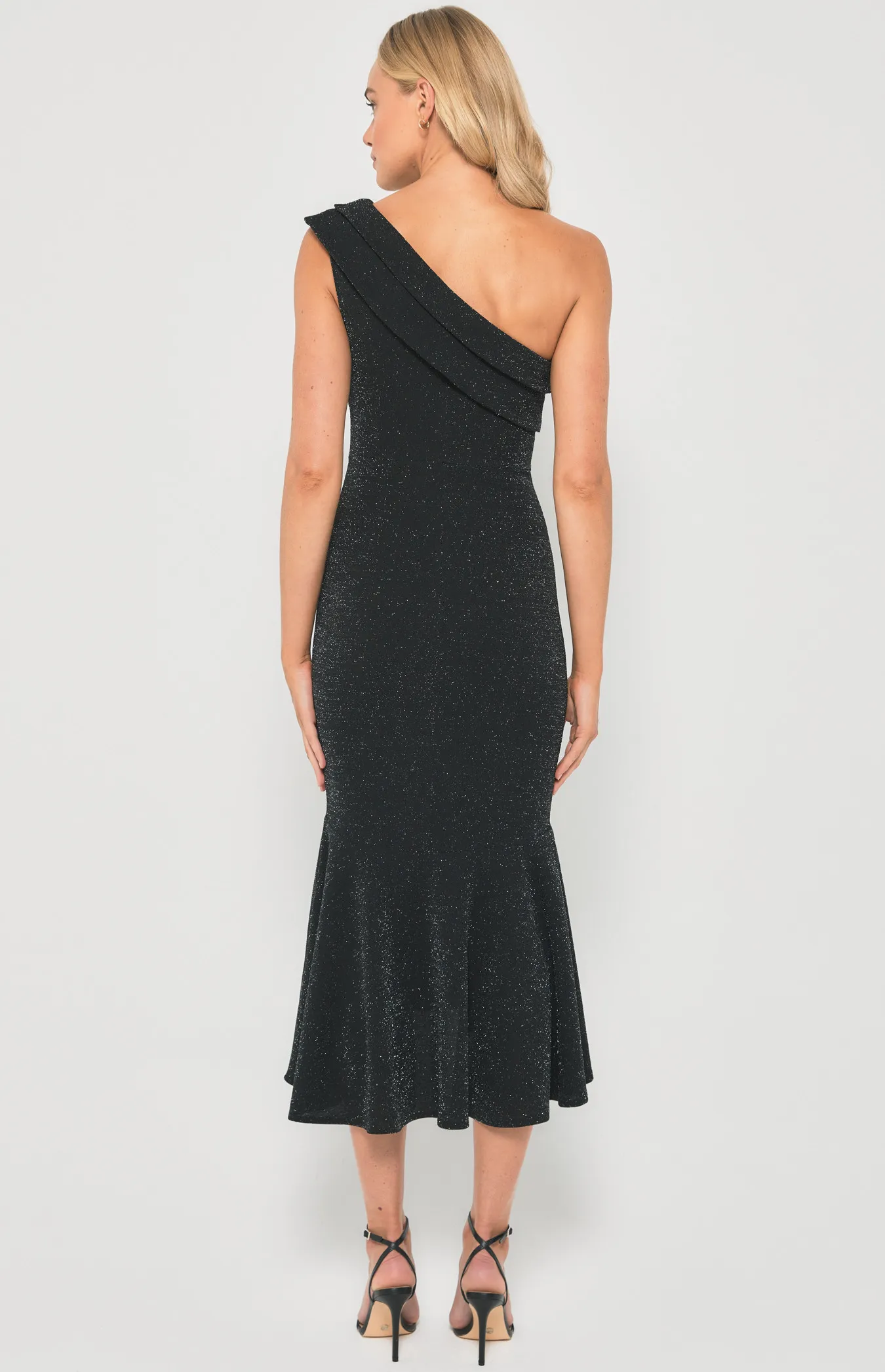 Stretch Lurex One Shoulder Fishtail Midi Dress (ADR925-2A)