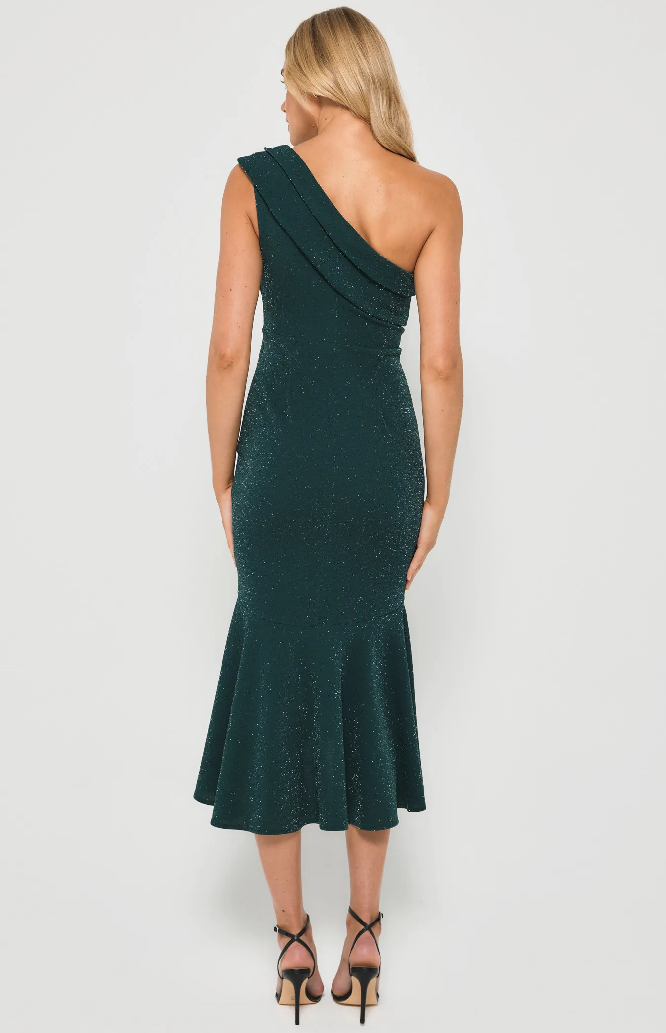 Stretch Lurex One Shoulder Fishtail Midi Dress (ADR925-2A)