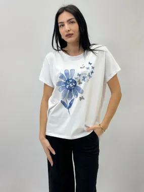 T-shirt in cotone taglia comoda con stampa margherita