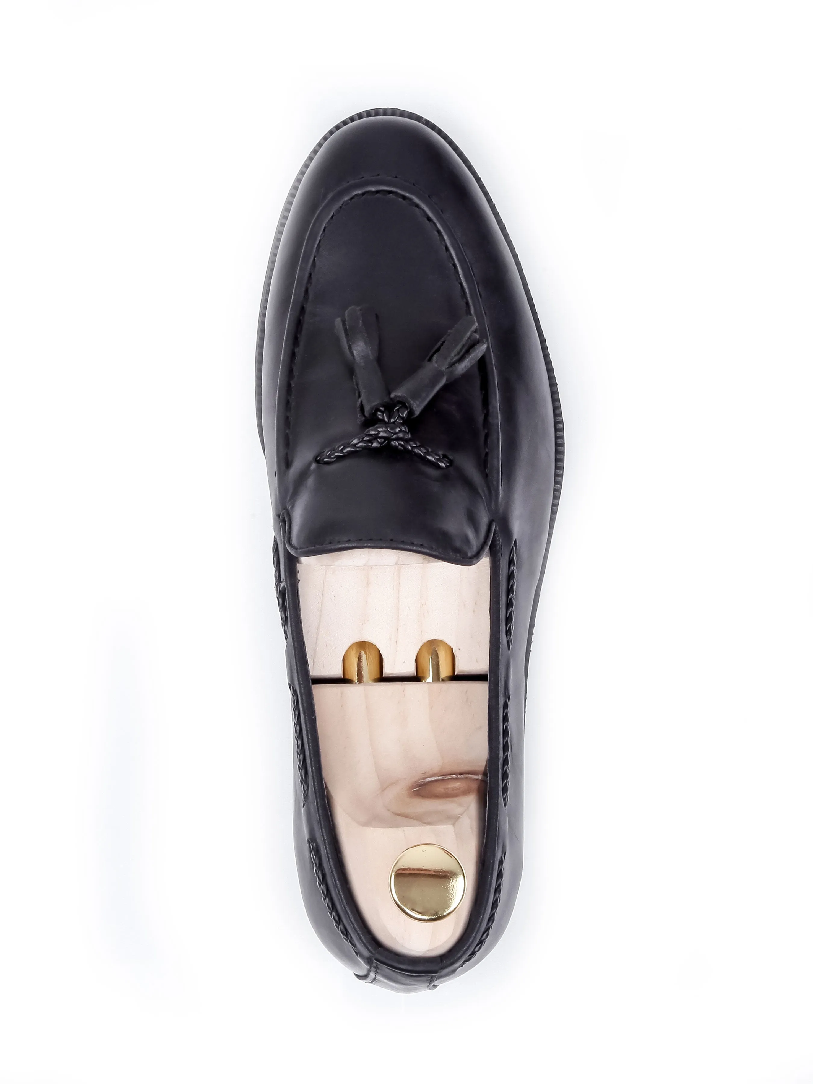 Tassel Loafer - Black Leather (Crepe Sole)