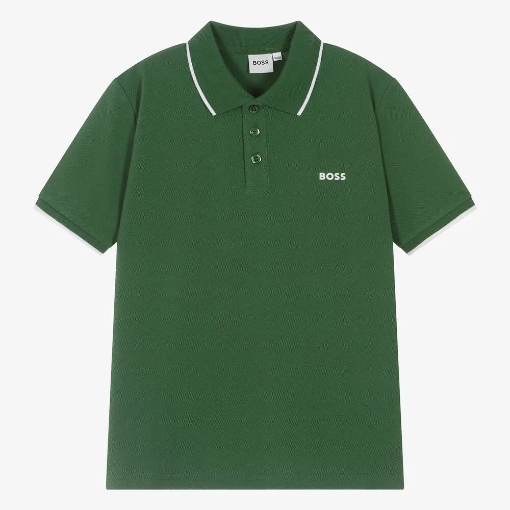 Teen Boys Green Cotton Polo Shirt