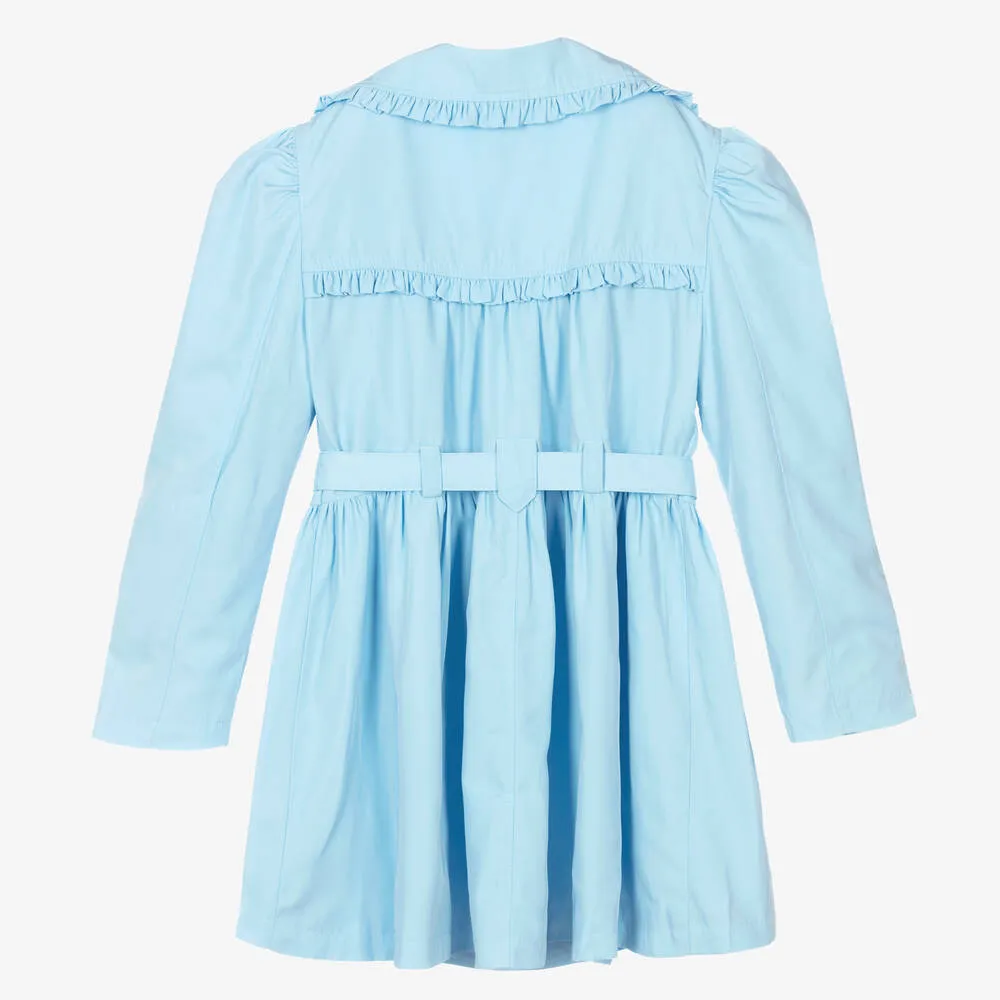 Teen Girls Pale Blue Ruffle Trench Coat