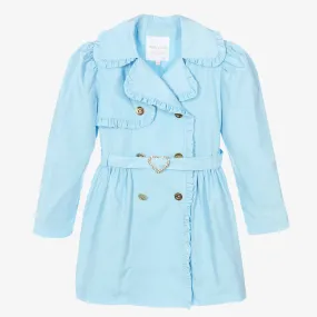 Teen Girls Pale Blue Ruffle Trench Coat