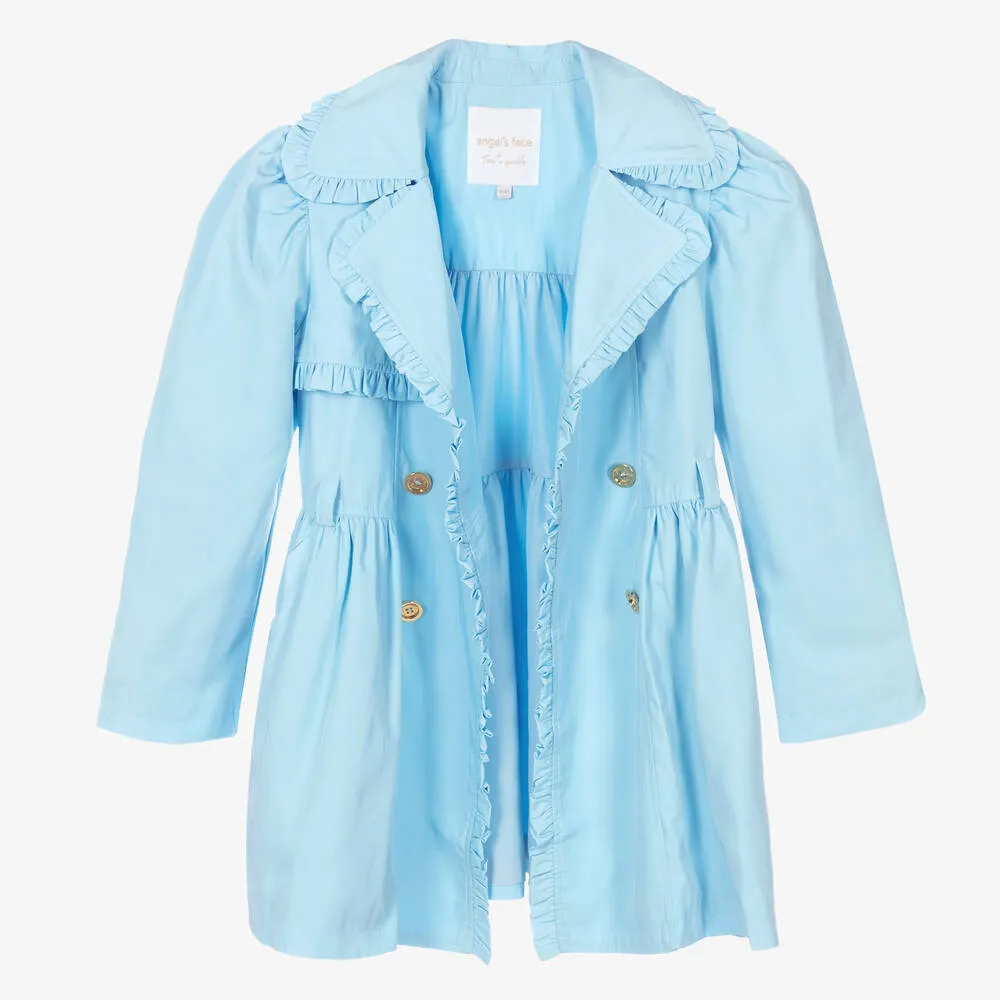 Teen Girls Pale Blue Ruffle Trench Coat