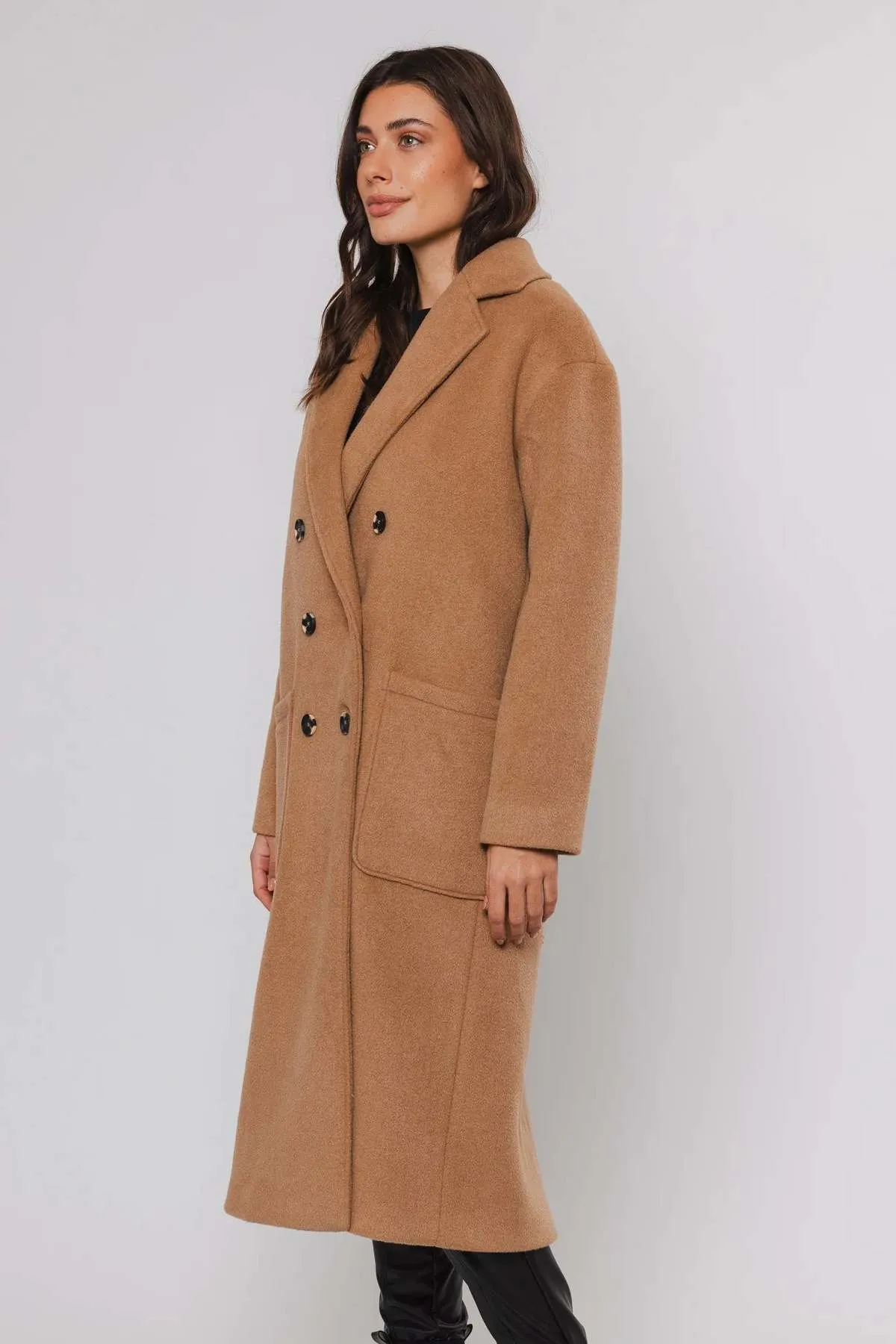 Teuni Long Double Breasted Coat - Twig