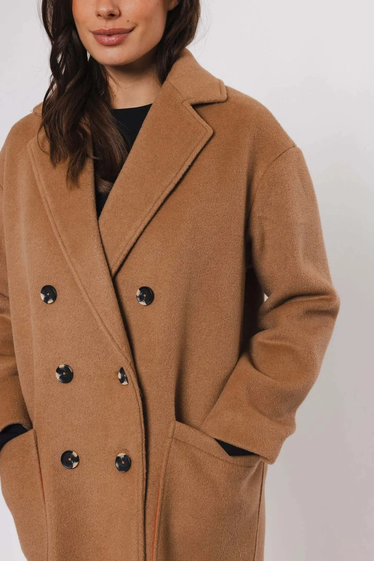 Teuni Long Double Breasted Coat - Twig