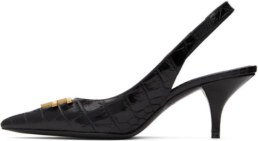 TOM FORD Black Croc Slingback Heels