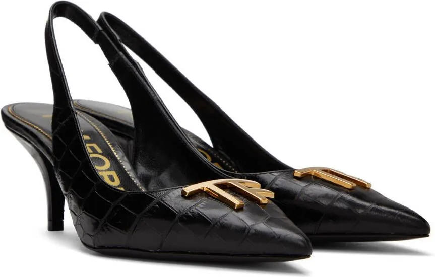 TOM FORD Black Croc Slingback Heels