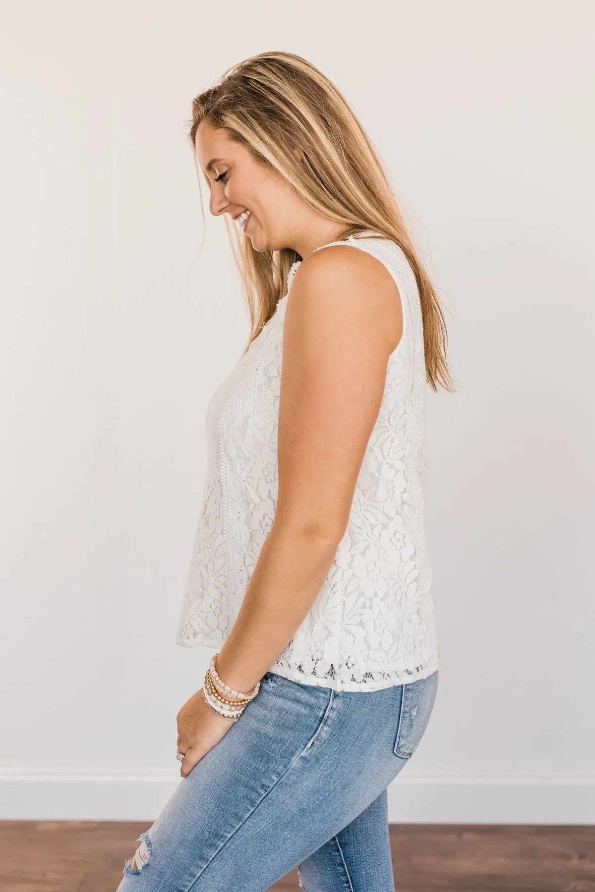 Took Me By Surprise Sleeveless Lace Blouse- Ivory