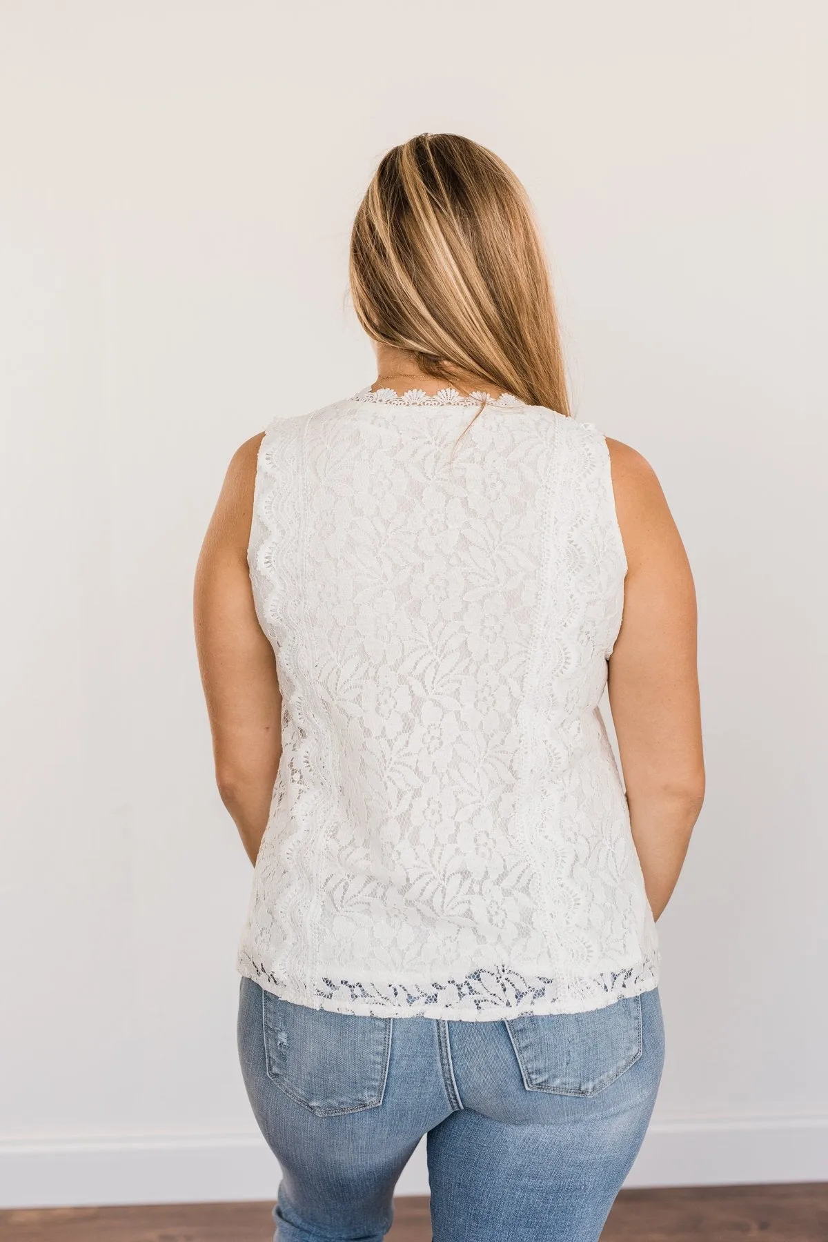 Took Me By Surprise Sleeveless Lace Blouse- Ivory