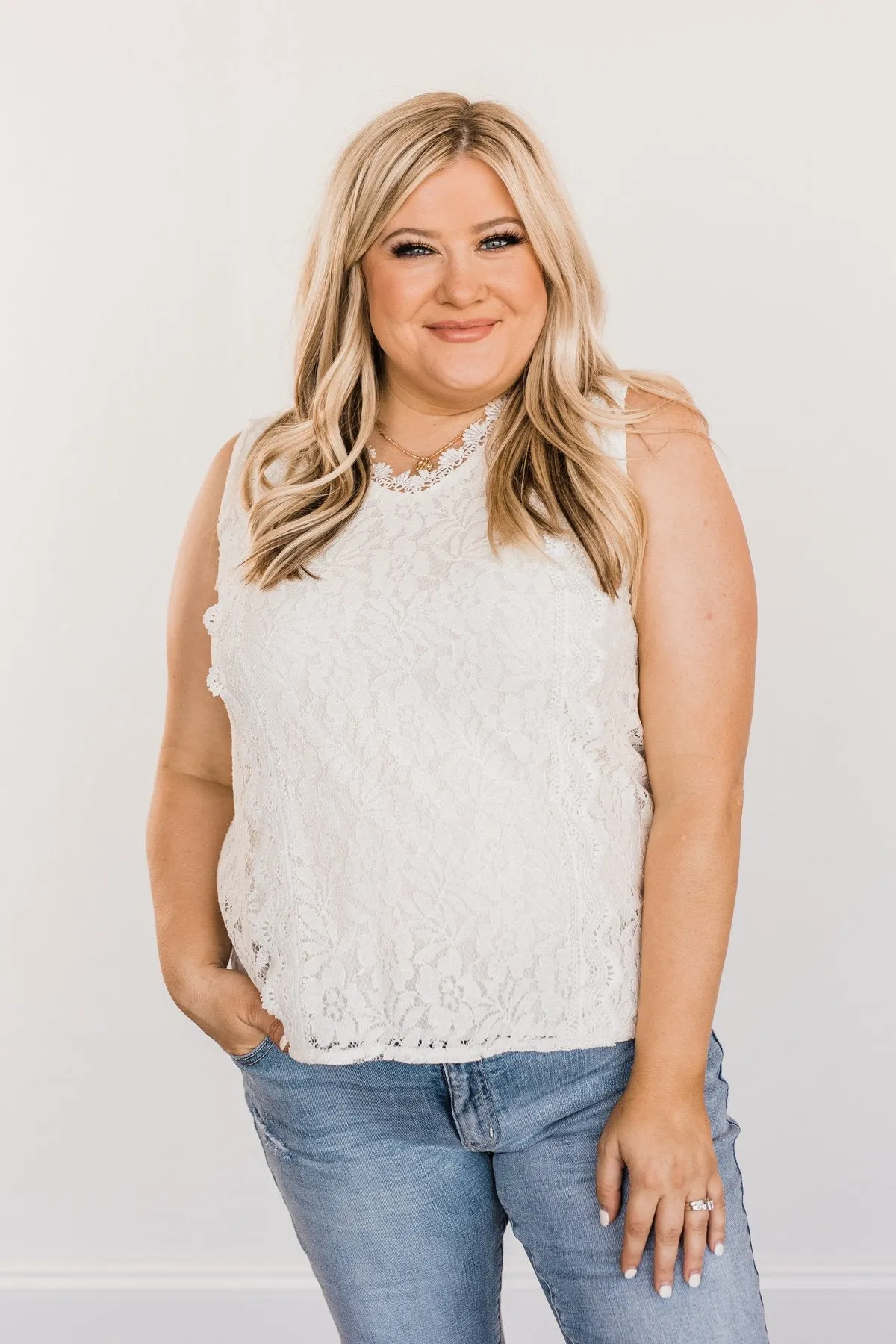 Took Me By Surprise Sleeveless Lace Blouse- Ivory