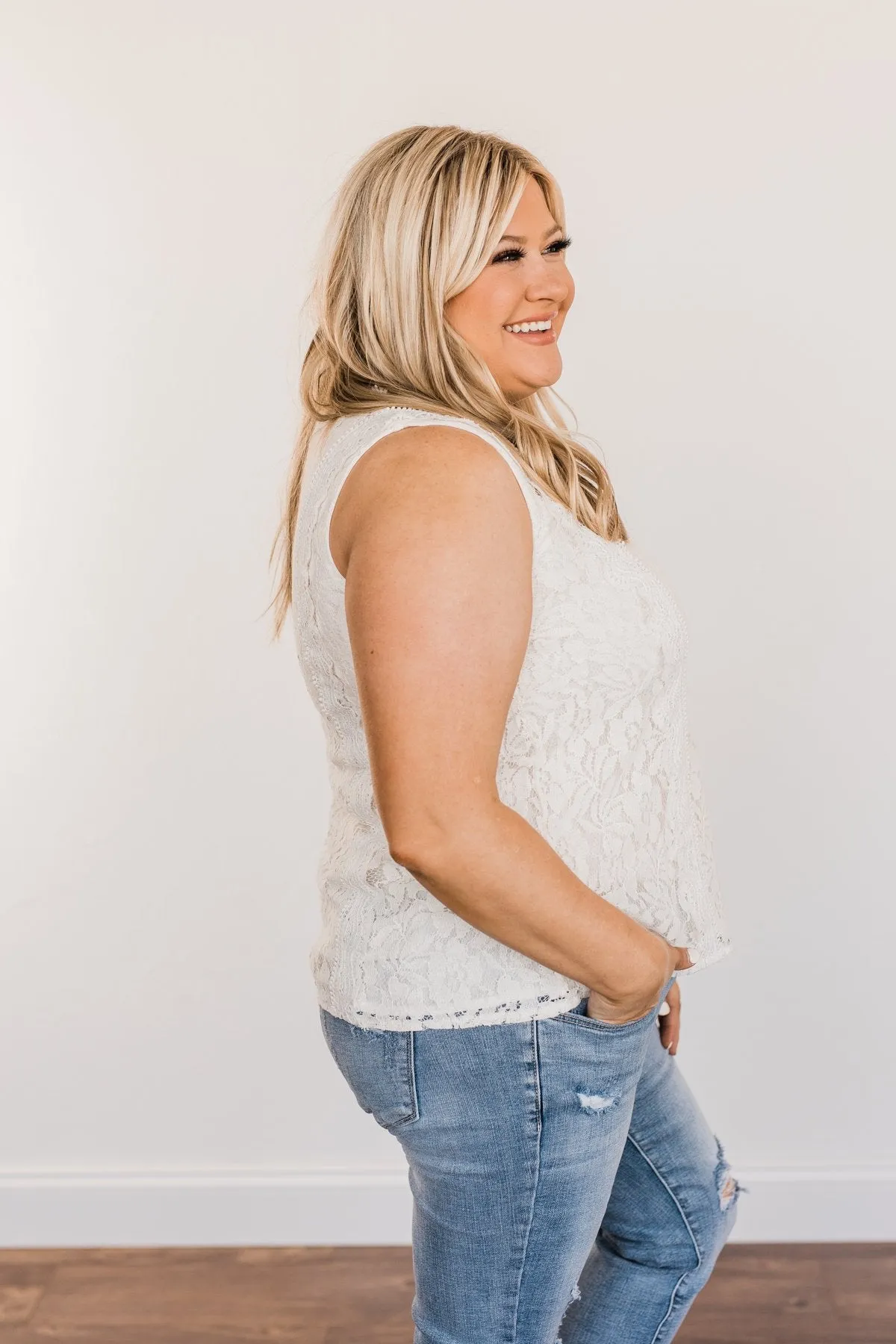 Took Me By Surprise Sleeveless Lace Blouse- Ivory