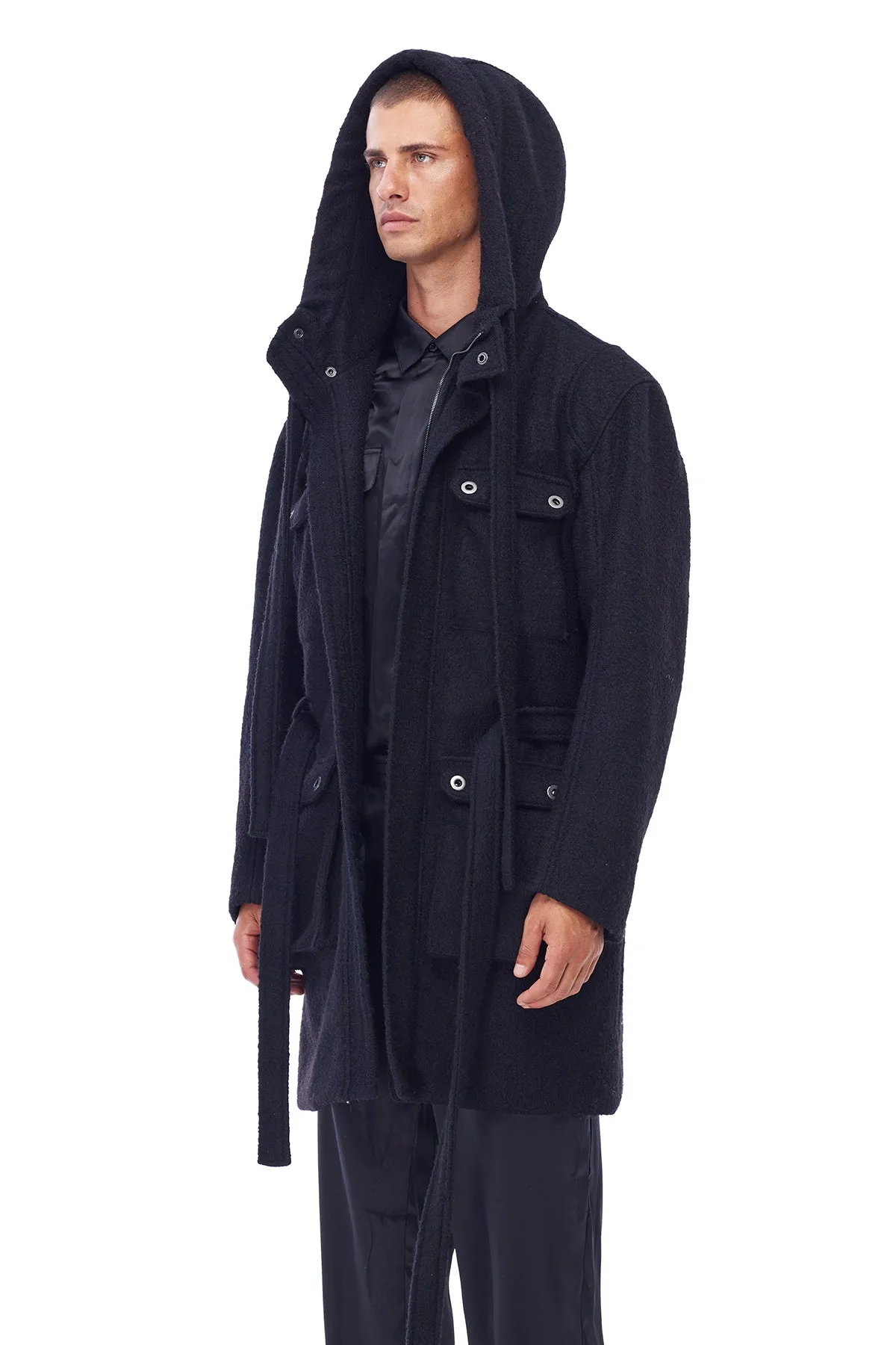 TRENCH COAT WITH HOOD IN BLACK