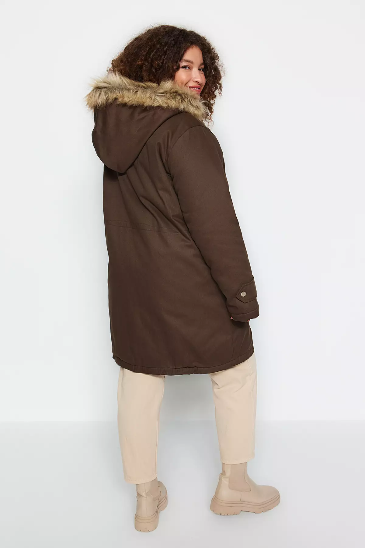 Trendyol Plus Size Shearling Hooded Coat