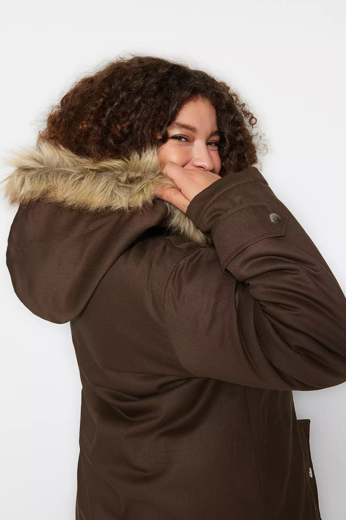 Trendyol Plus Size Shearling Hooded Coat