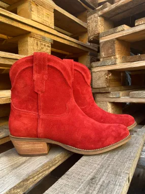 Tumbleweed Candy Apple Red Suede V Cut Front Ankle Booties (DS)