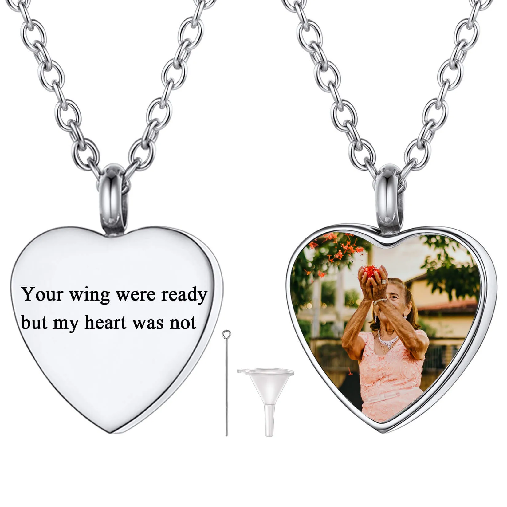 U7 Jewelry Heart Cremation Urn Necklace Engraved with Photo And Text