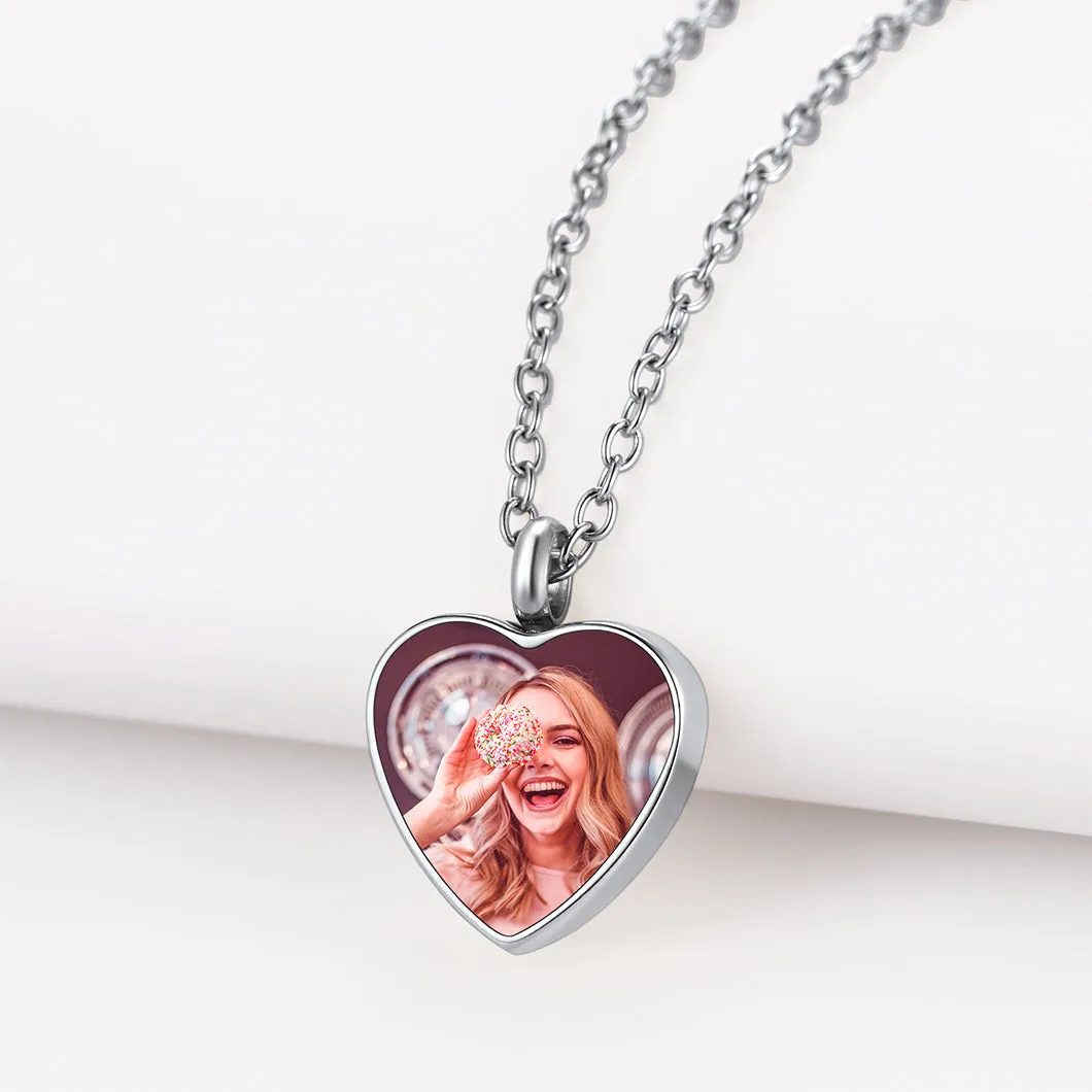 U7 Jewelry Heart Cremation Urn Necklace Engraved with Photo And Text