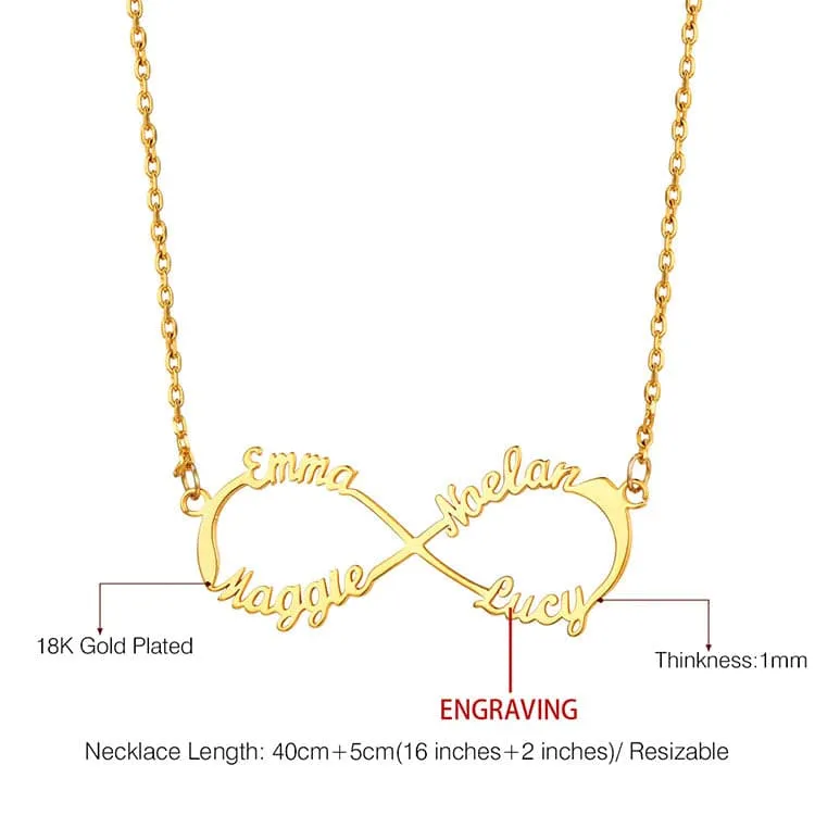 U7 Jewelry Personalized Infinity Custom Name Necklace with 4 Names