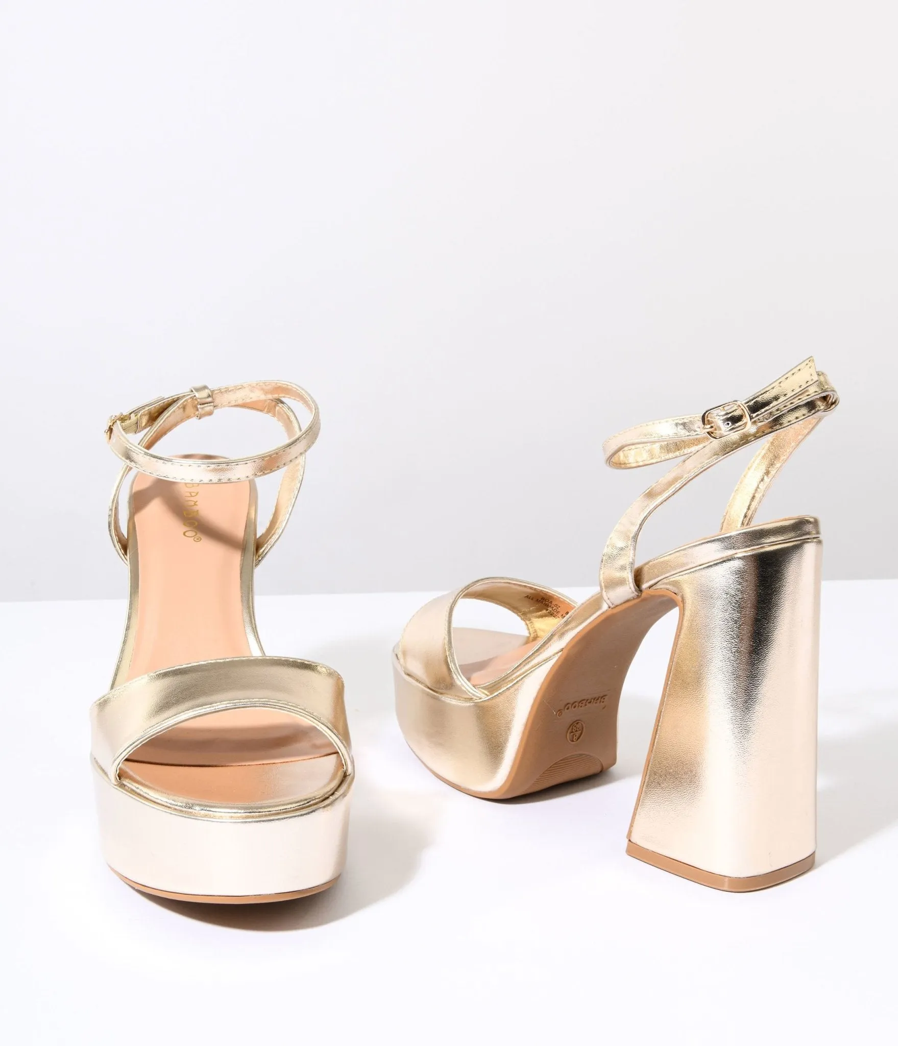 Vegas Gold Leatherette Platform Heels