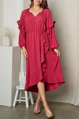 Wine & Ruffle Dress