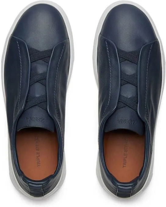 Zegna SECONDSKIN Triple Stitch leather sneakers Blue